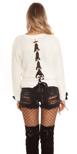 Trendy chunky knit jumper with lacing White